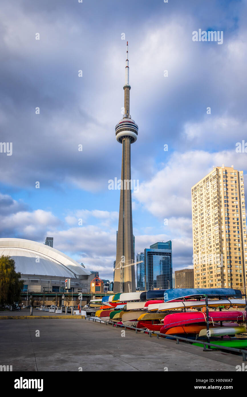CN Tower as viewed from  the Harbourfront - Toronto, Ontario, Canada Stock Photo