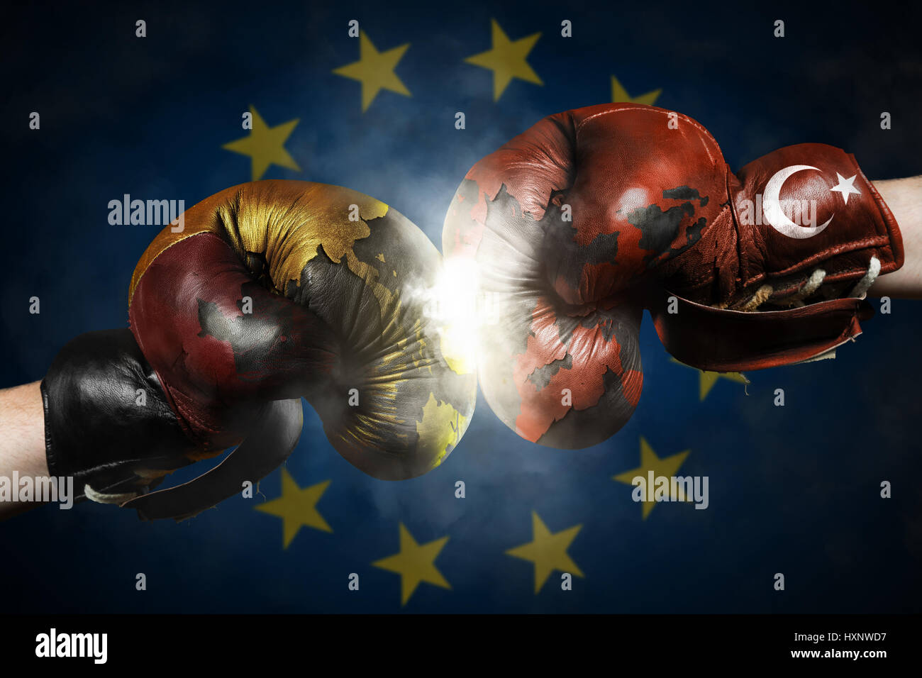 Political Crisis between Turkey and Germany symbolized with Boxing Gloves Stock Photo