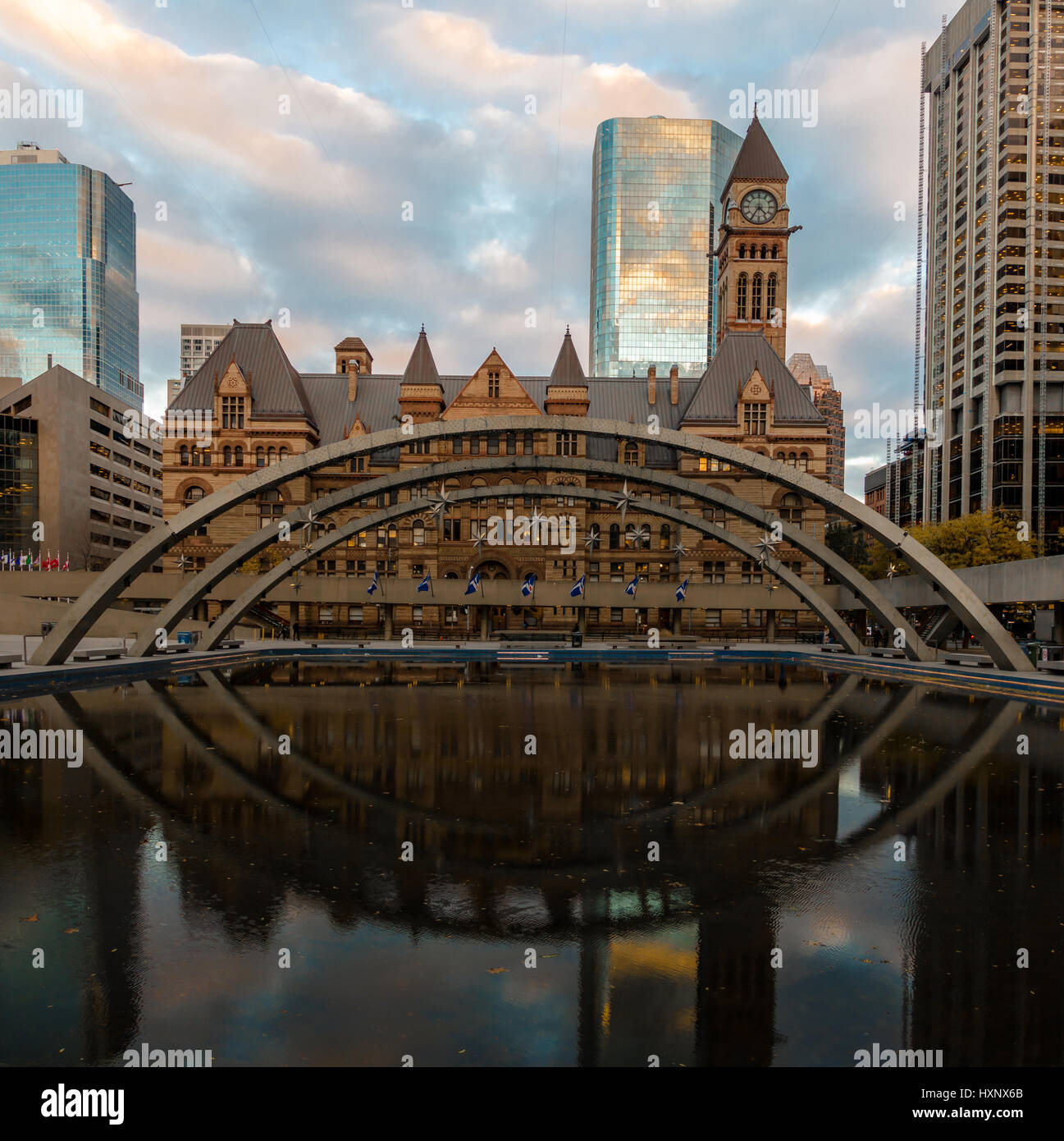 Nathan Phillips Square and Old City Hall - Toronto, Ontario, Canada Stock Photo