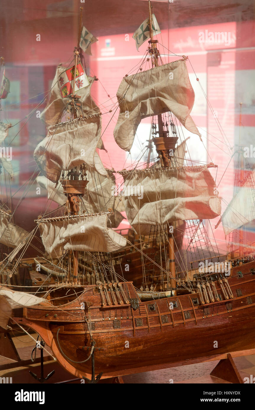 Model ship, Naval museum of the castle, Cedeira, La Coruña province, Region of Galicia, Spain, Europe Stock Photo