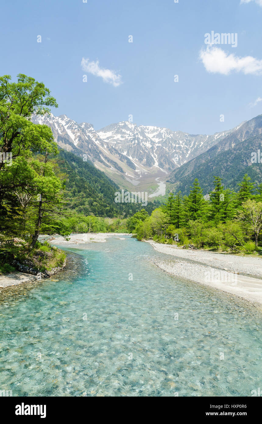 Hotaka mountain range and azusa river at kamikochi nagano japan Stock Photo