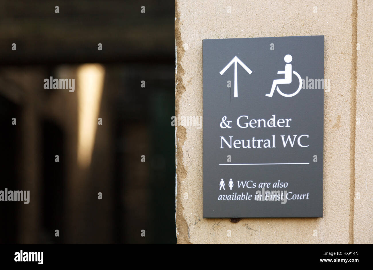 Gender Neutral WC sign, Cambridge England UK Stock Photo