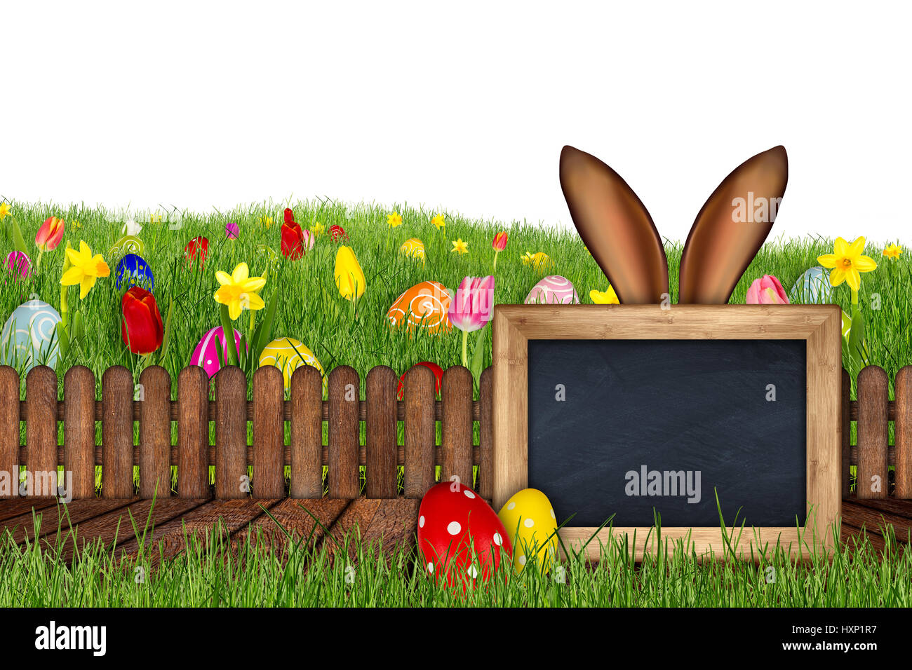 Easter bunny on easter meadow with daffodils hi-res stock photography ...