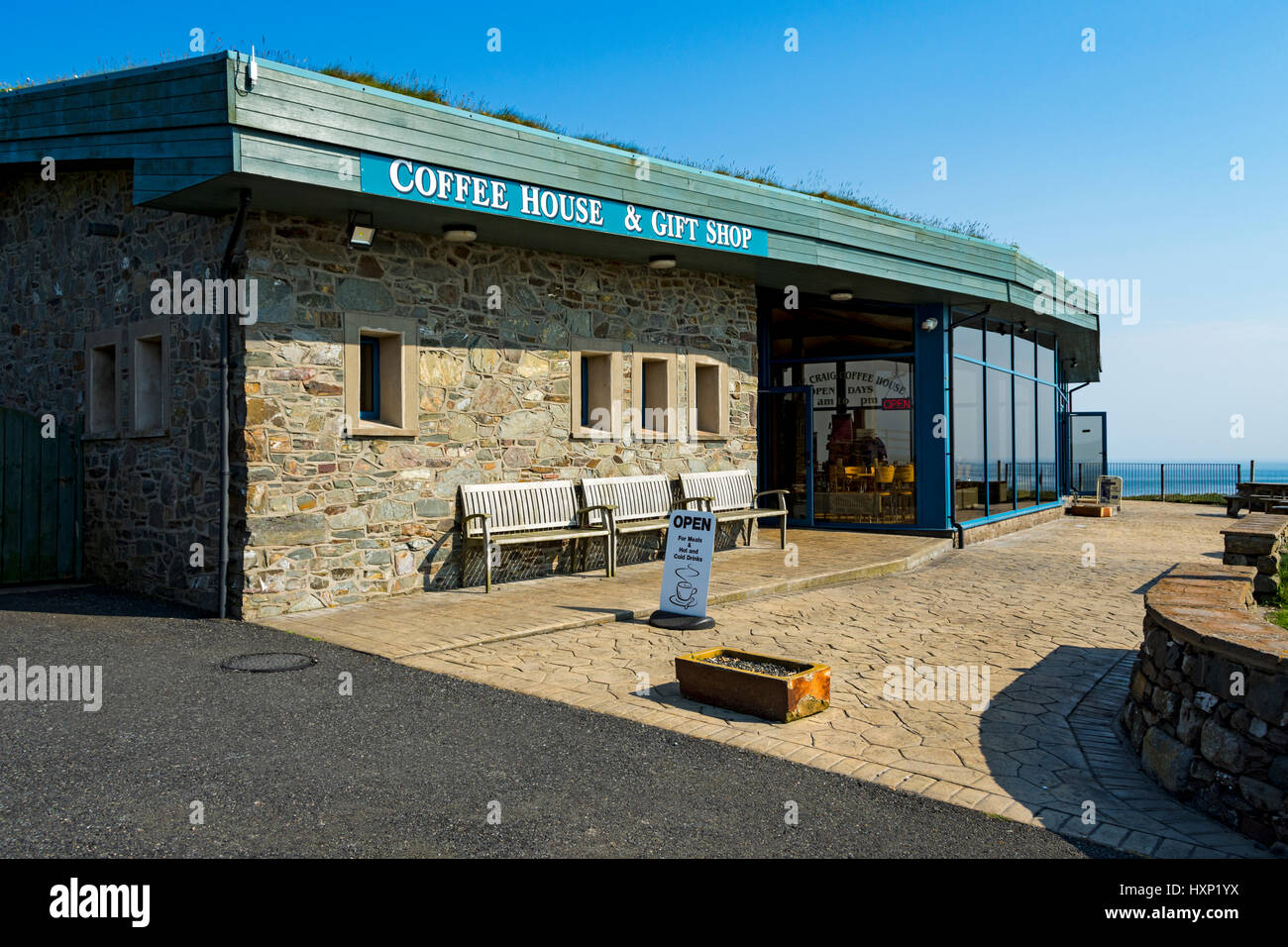 The Gallie Craig coffee house perched on the cliff top at the Mull of Galloway, Dumfries and Galloway, Scotland, UK Stock Photo