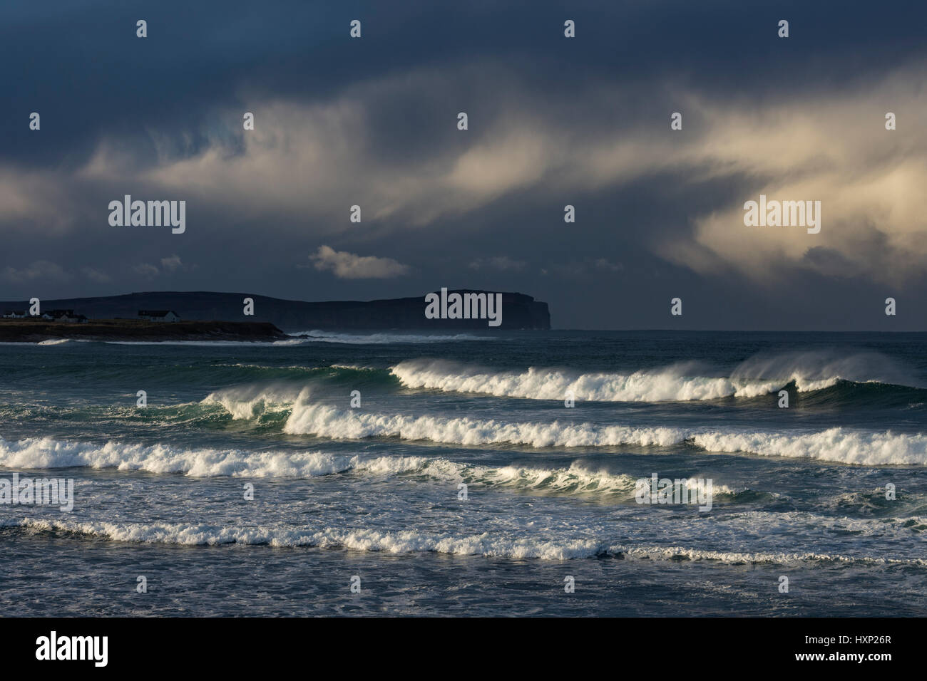 Dunnet Head and stormy seas near the village of Mey, Caithness, Scotland, UK Stock Photo
