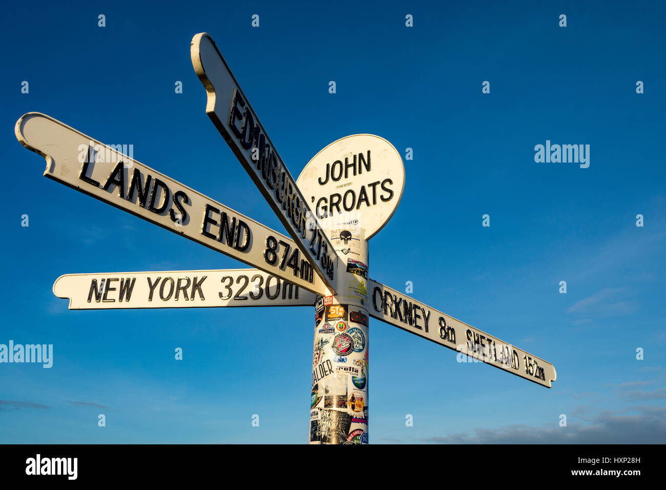 The signpost at John o' Groats, Caithness, Scotland, UK Stock Photo