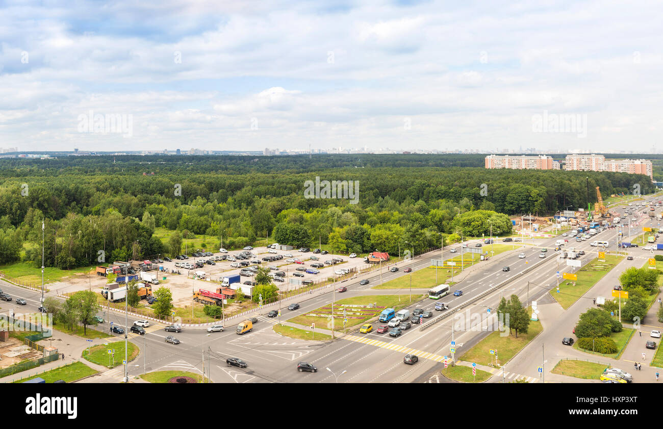 View from above to the intersection on the highway Stock Photo