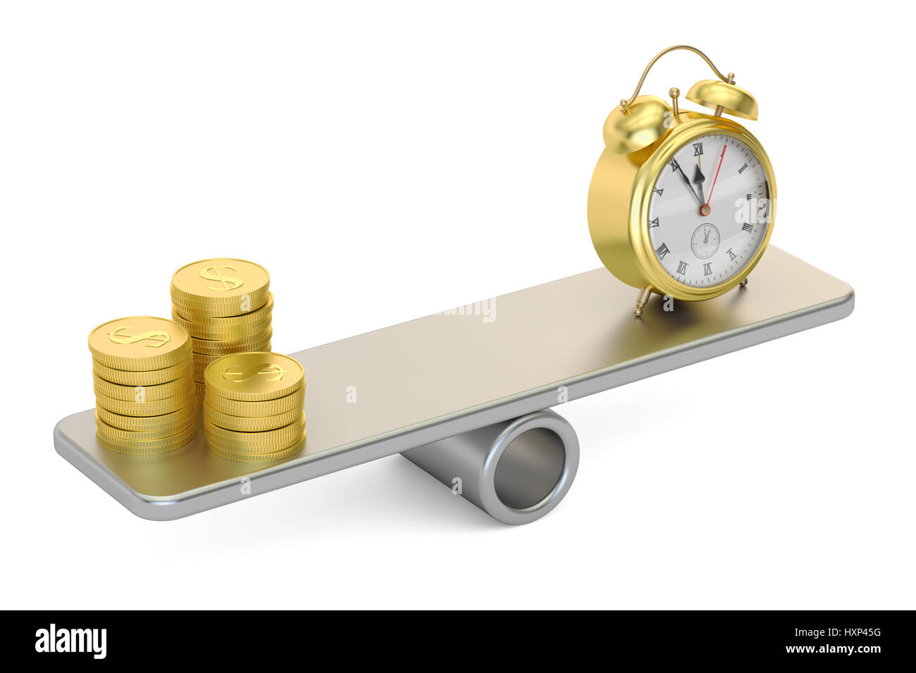 balance concept, money and time. 3D rendering isolated on white background Stock Photo