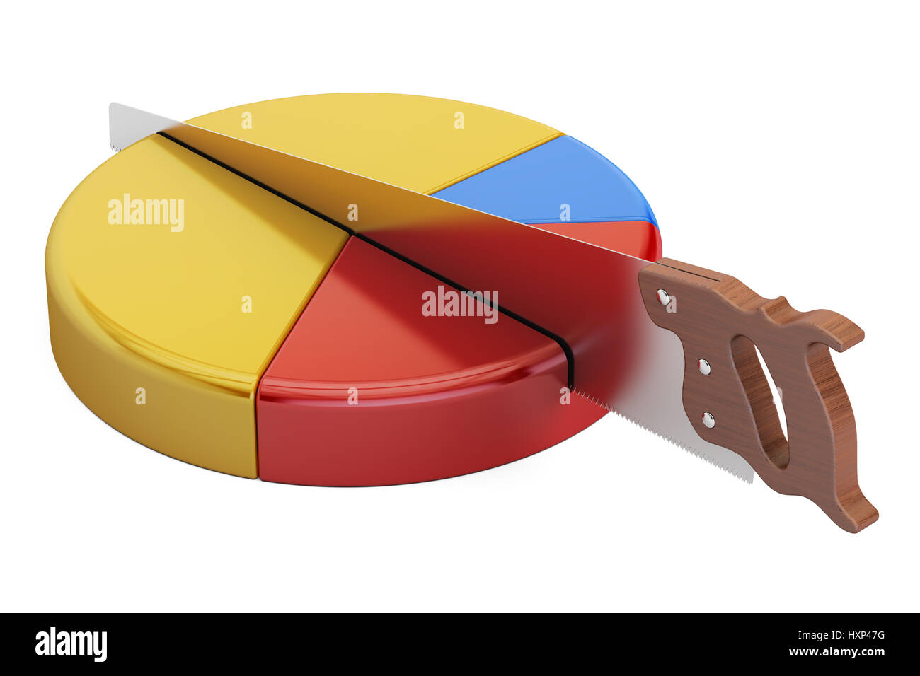 Pie chart with cutting saw. Financial risk concept, 3D rendering Stock ...