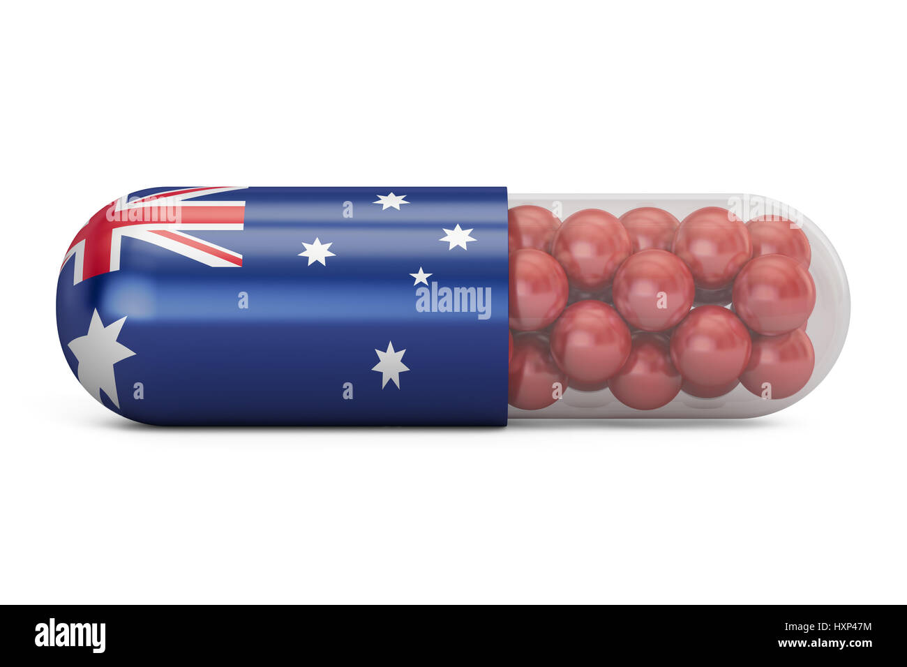 Pill capsule with Australia flag. Australian health care concept, 3D
