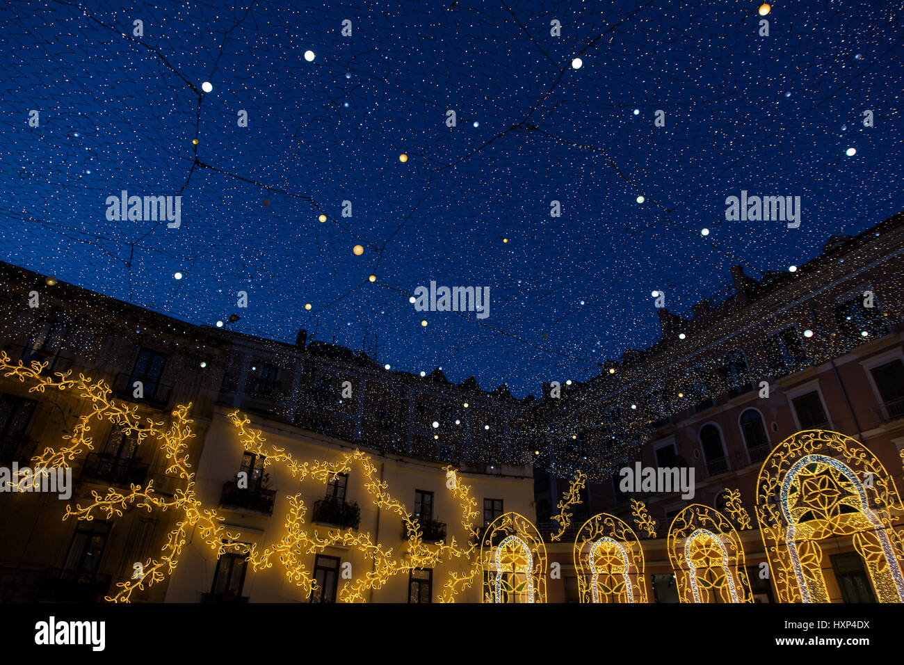 Christmas lights in the historical center of Salerno, Italy Stock Photo
