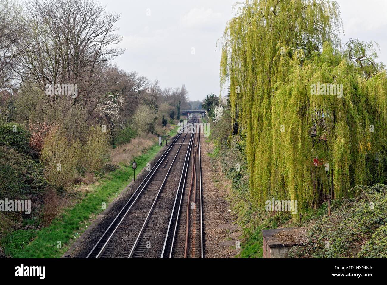 High viewpoint of receding railway line at Whitton west London UK Stock Photo