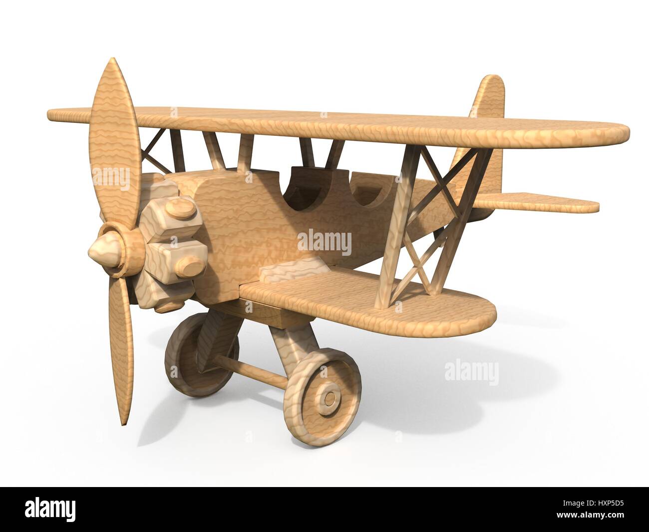 Wooden toy airplane 3D render illustration isolated on white background