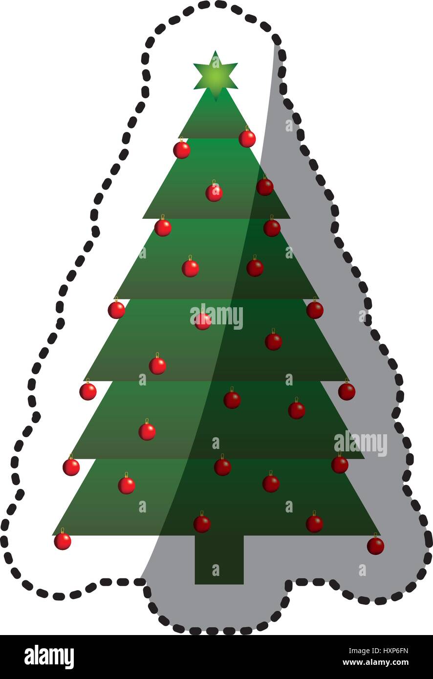 green christmas tree sticker with trunk and garlands Stock Vector Image ...