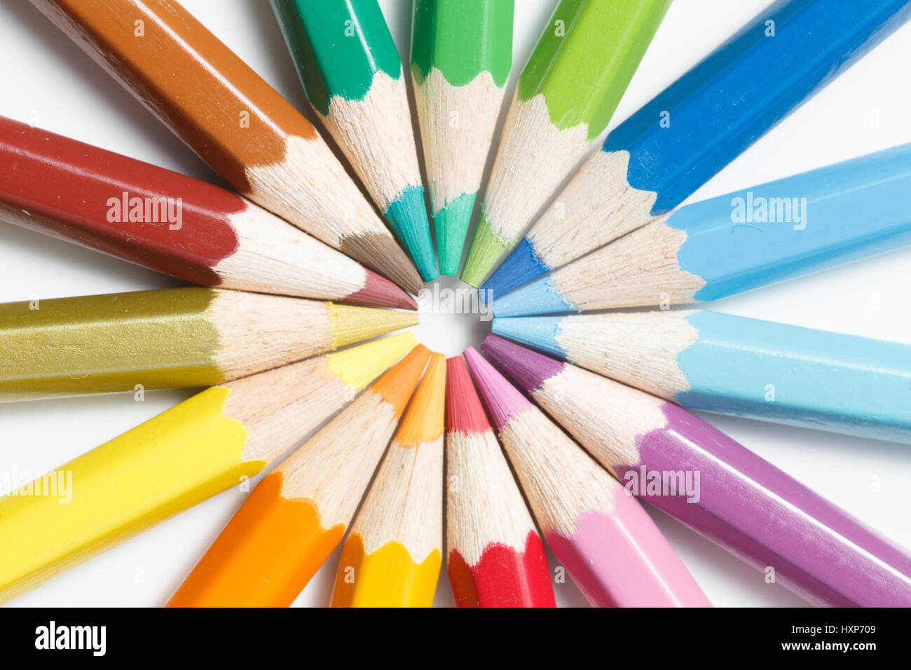 Coloured pencils laid in a circle Stock Photo - Alamy