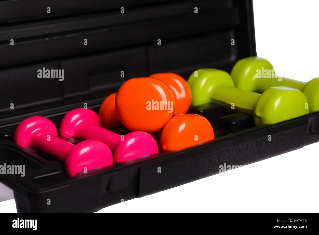 SET dumbbell in a case on a white background,isolated Stock Photo