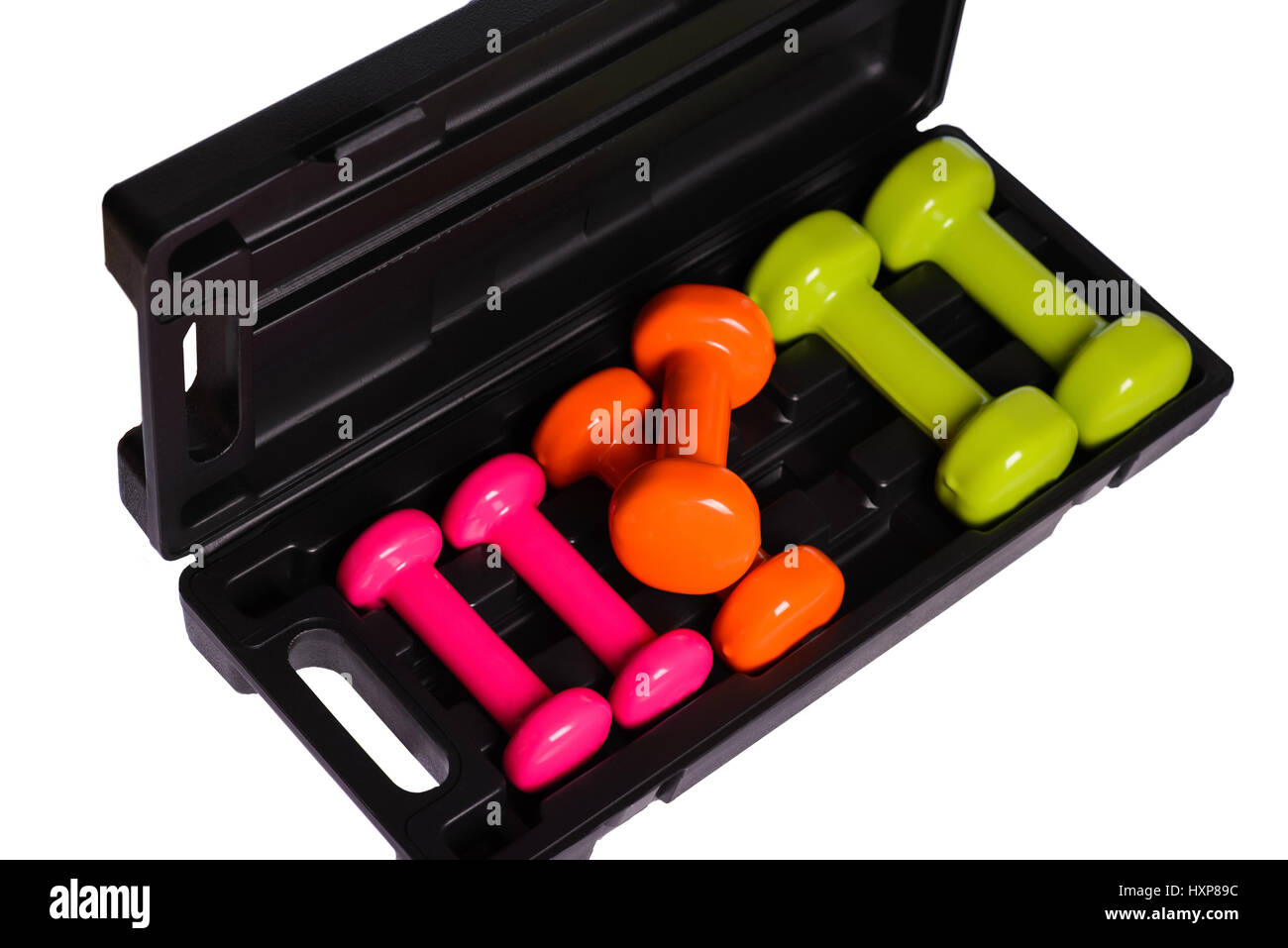 SET dumbbell in a case on a white background,isolated Stock Photo