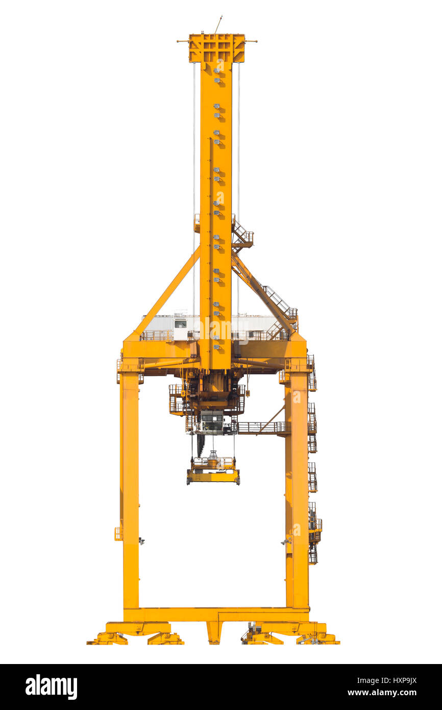 Yellow harbor cranes in shipyard isolate on white background Stock Photo