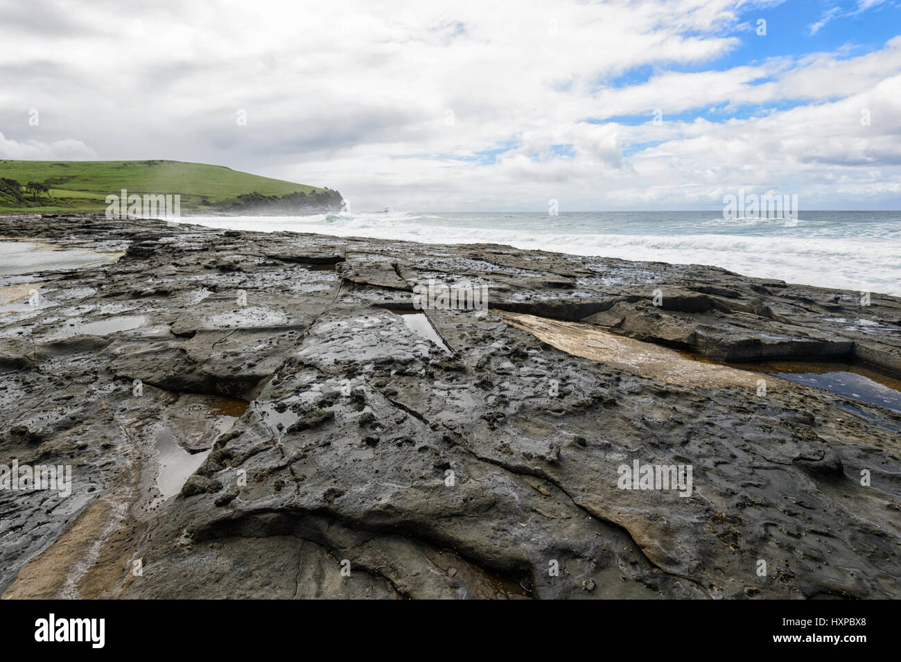 Stormy day at Gerroa Headland, Black Head, Illawarra Coast, New South Wales, NSW, Australia Stock Photo