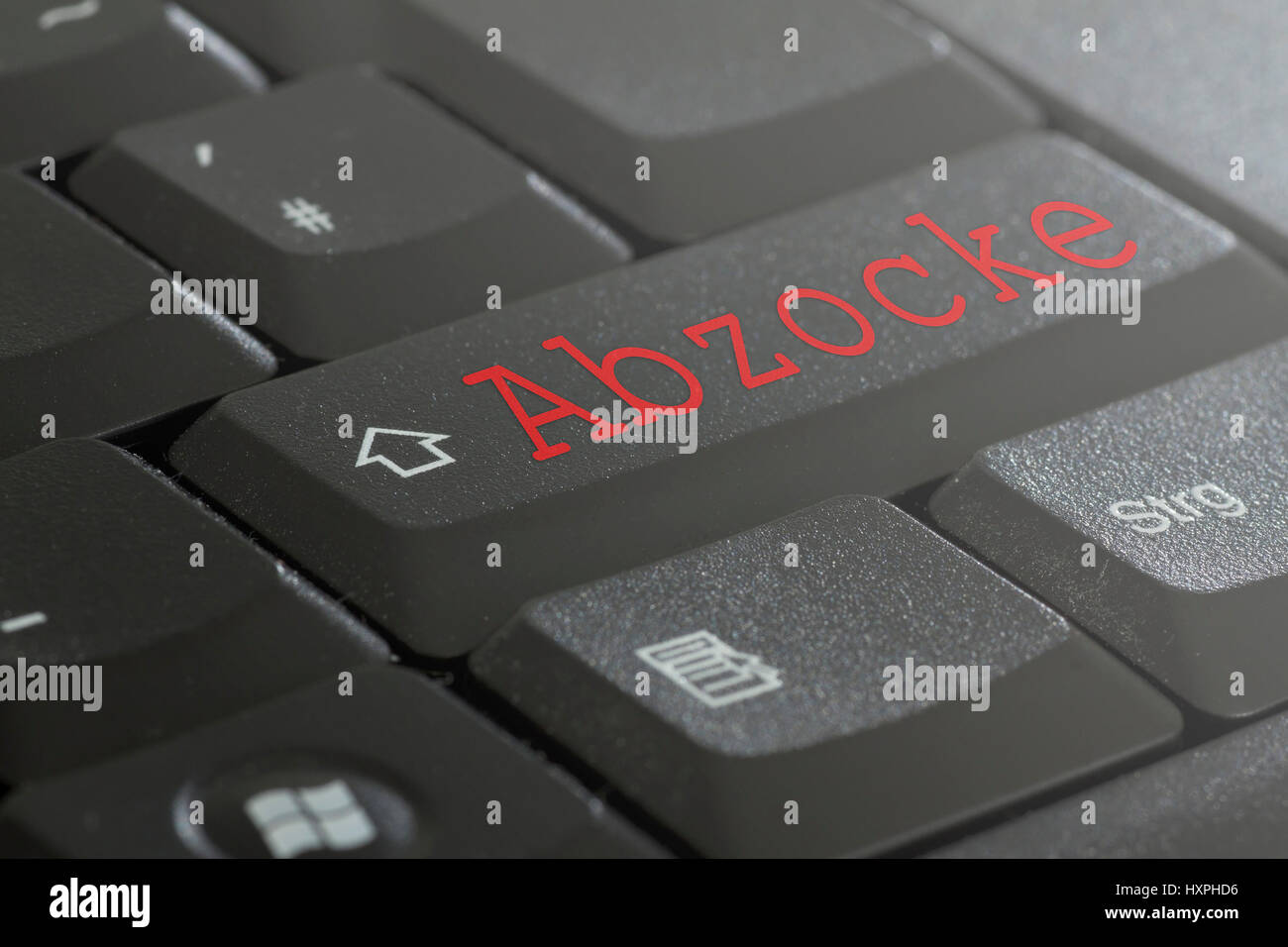 Word Duffing on PC keyboard, Wort Abzocke auf PC-Tastatur Stock Photo