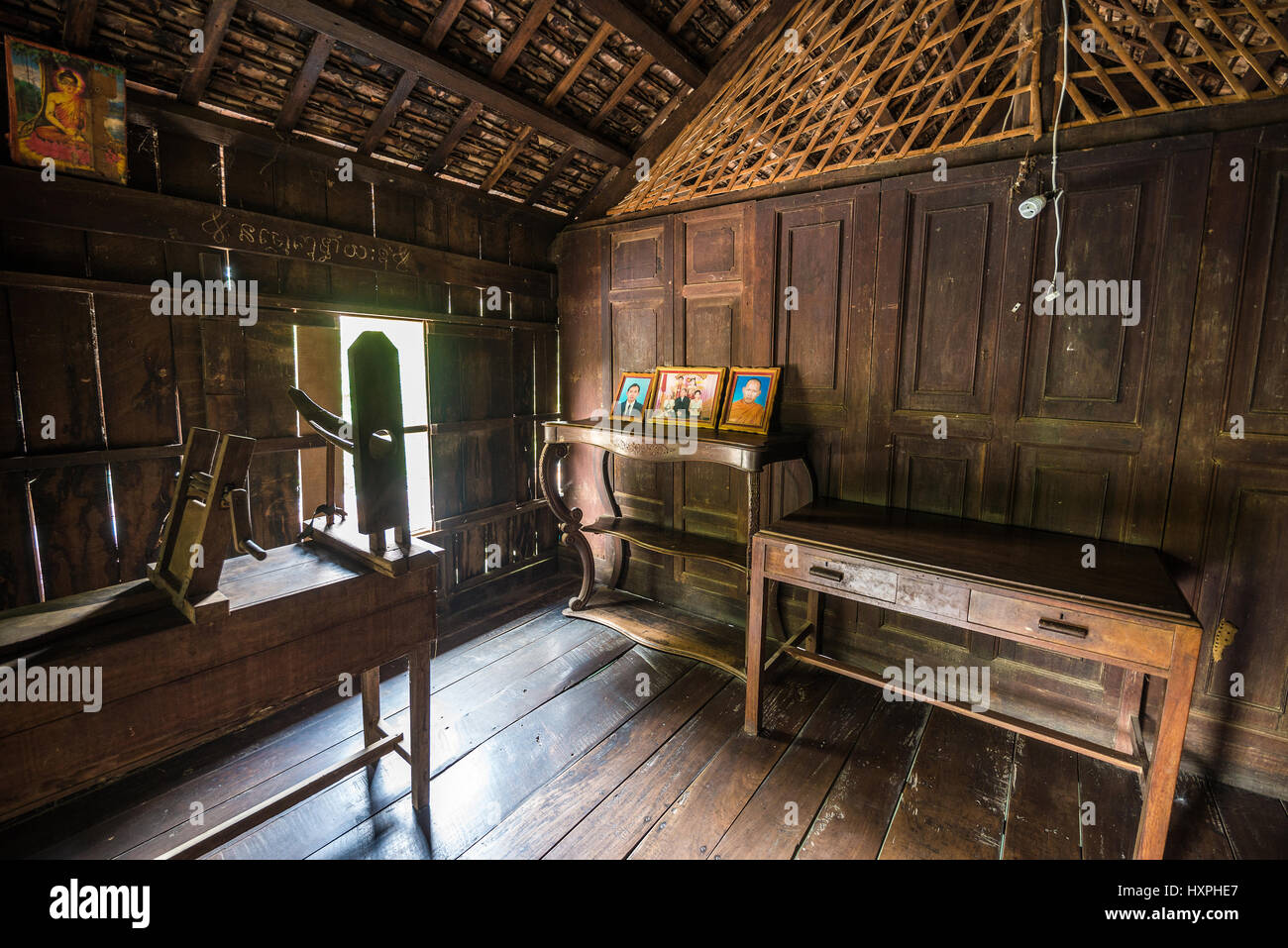 Interior of the traditional Khmer house in the Battambang Stock Photo
