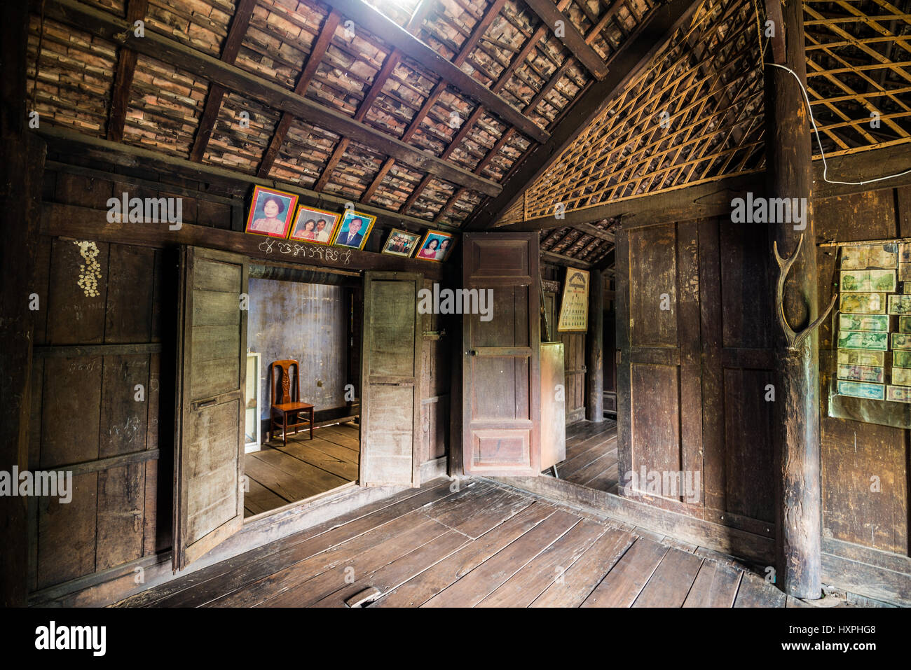 Interior of the traditional Khmer house in the Battambang Stock Photo