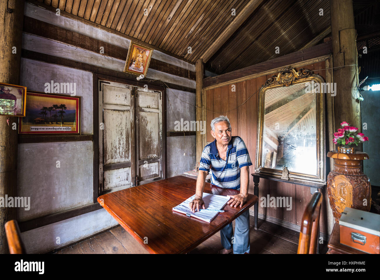 Interior of the traditional Khmer house in the Battambang Stock Photo