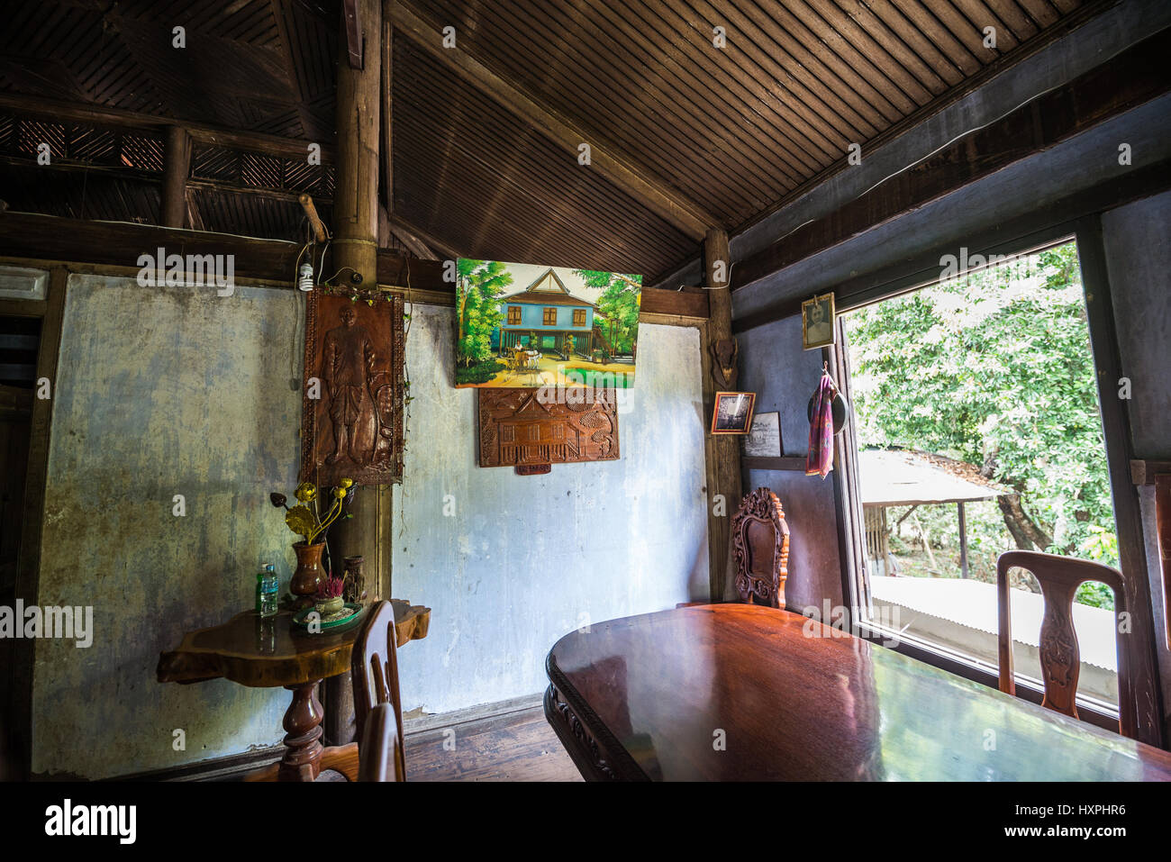Interior of the traditional Khmer house in the Battambang Stock Photo