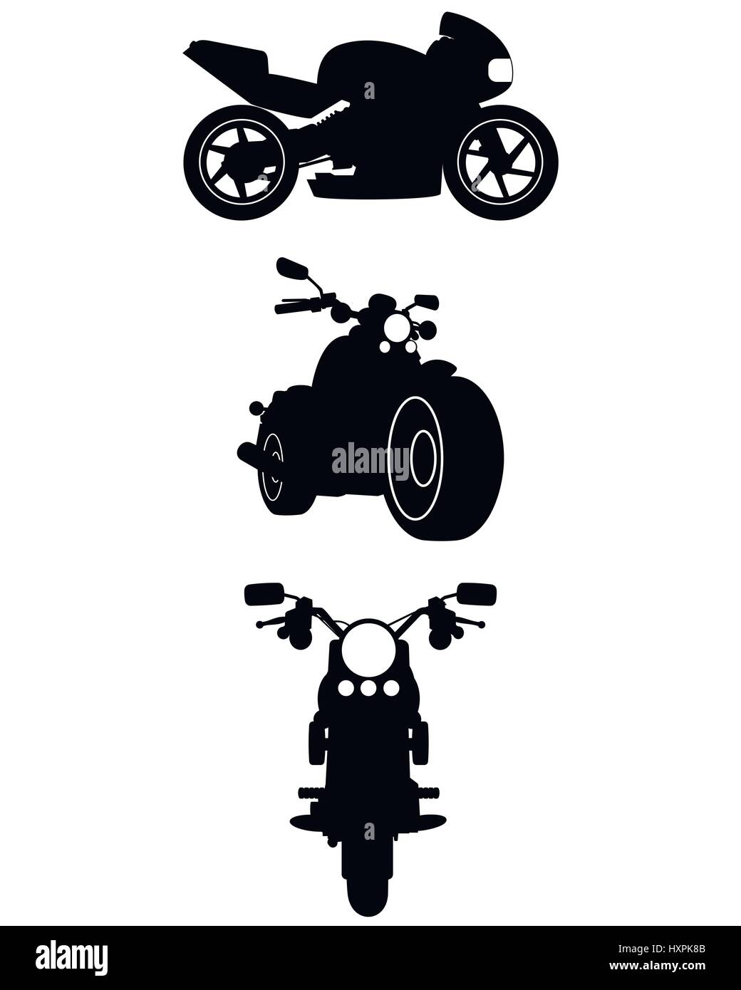 Vector illustration of three motorcycle silhouettes Stock Vector