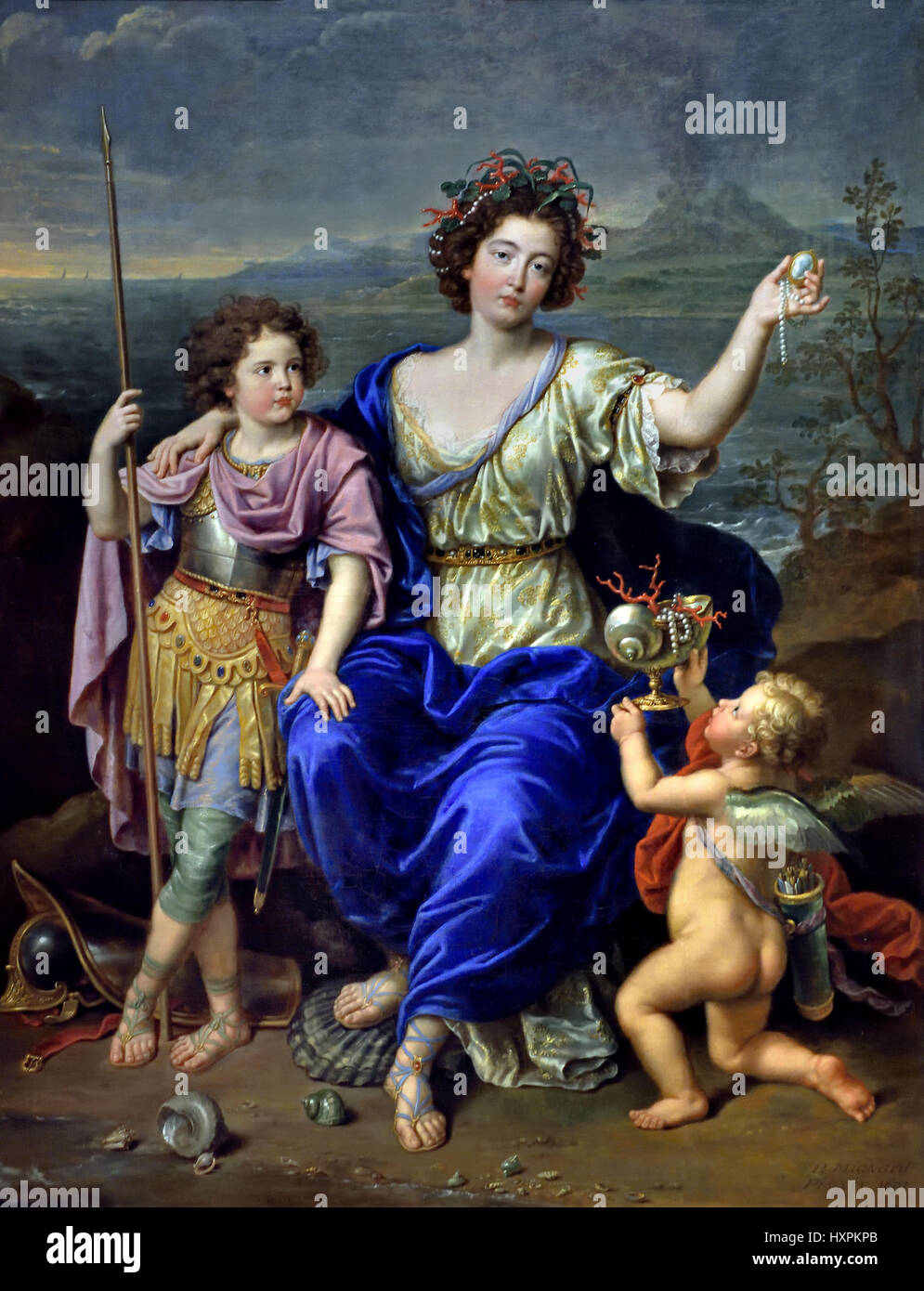 The Marquise de Seignelay and Two of her Sons Pierre Mignard 1612 - 1695 France French  ( Catherine-Thérèse de Matignon Thorigny (1662 - 1699) married Jean-Baptiste-Antoine Colbert (1651 - 1690), Marquis de Seignelay in 1679. ) Stock Photo