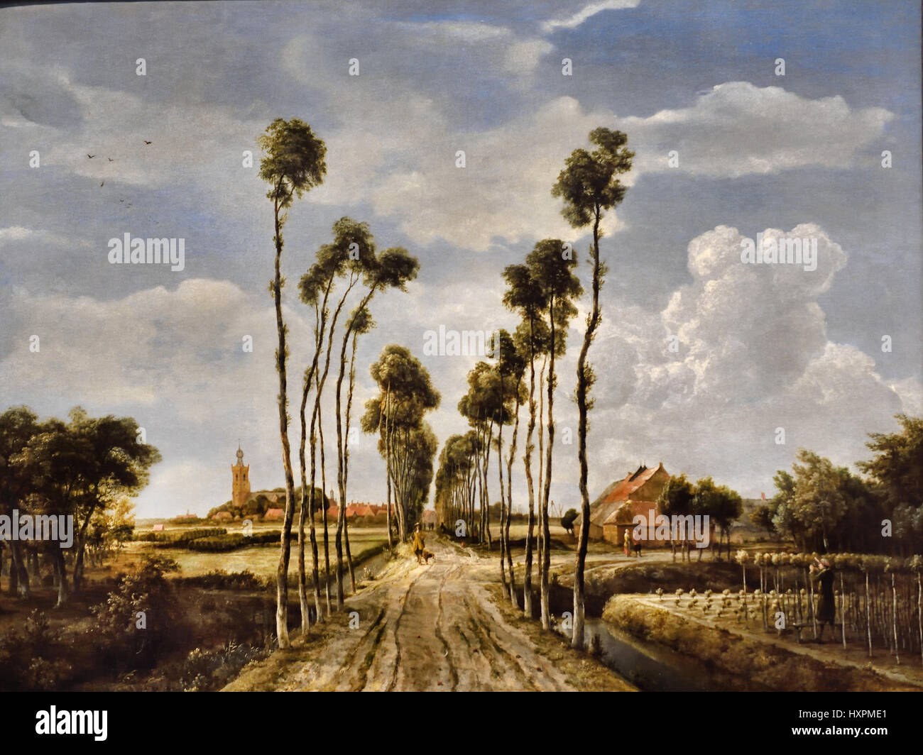 The Avenue at Middelharnis 1689 Meindert Hobbema Dutch The Netherlands ( The painting shows the village and church of Middelharnis in the province of South Holland. The view is remarkably accurate and has hardly changed since the 17th century. ) Stock Photo