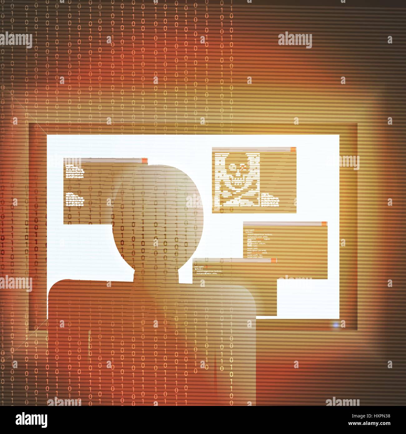 Cyber Attack with Unrecognizable Hacker Facing the Computer - Vector ...