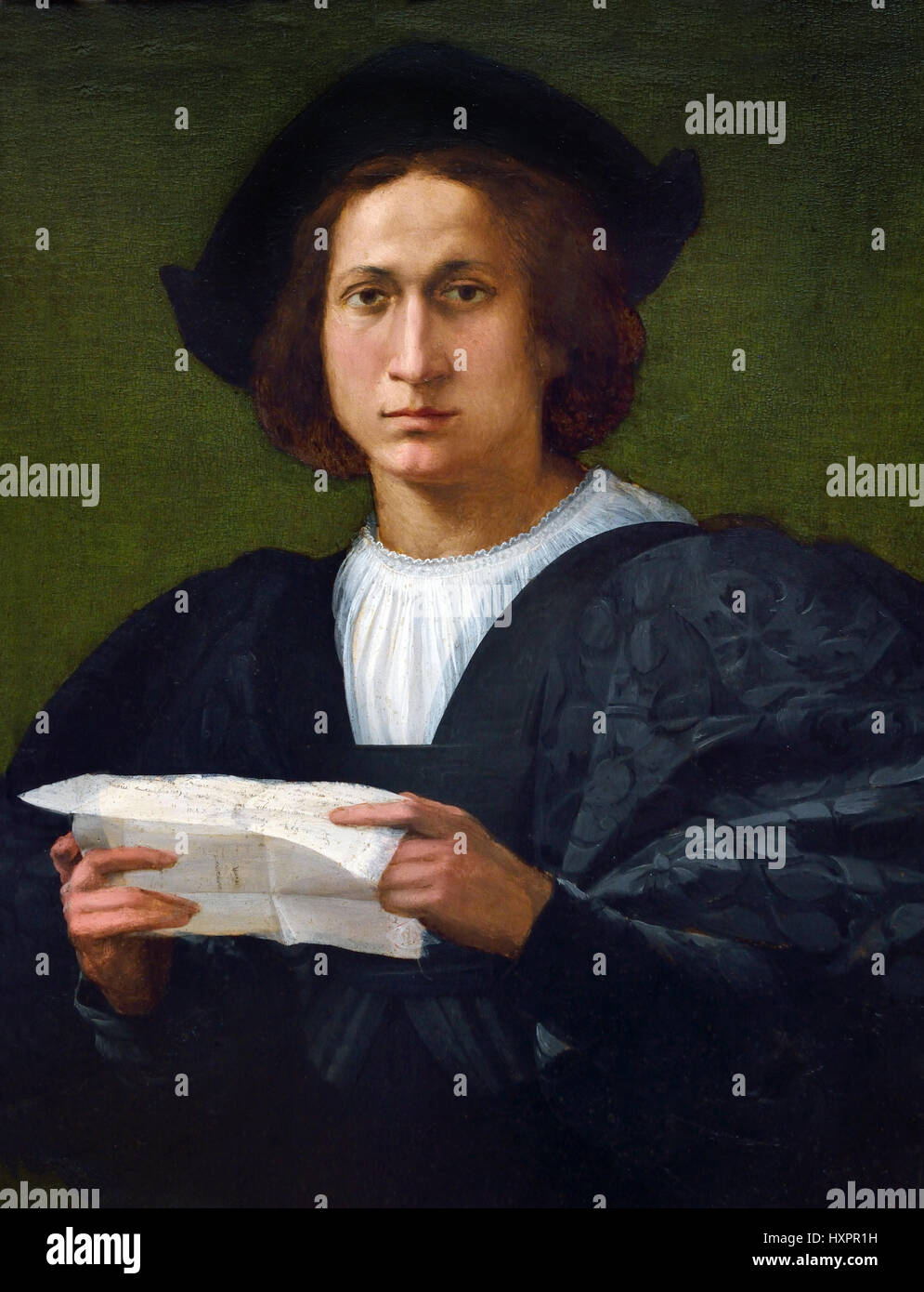Portrait of a Young Man holding a Letter 1518 Rosso Fiorentino 1494 - 1540 Italy Italian Stock Photo