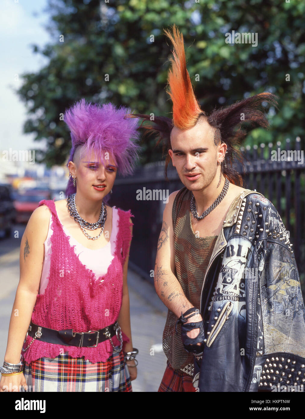 Young Punk couple on street, Fitzrovia, City of Westminster, Greater London, England, United Kingdom Stock Photo