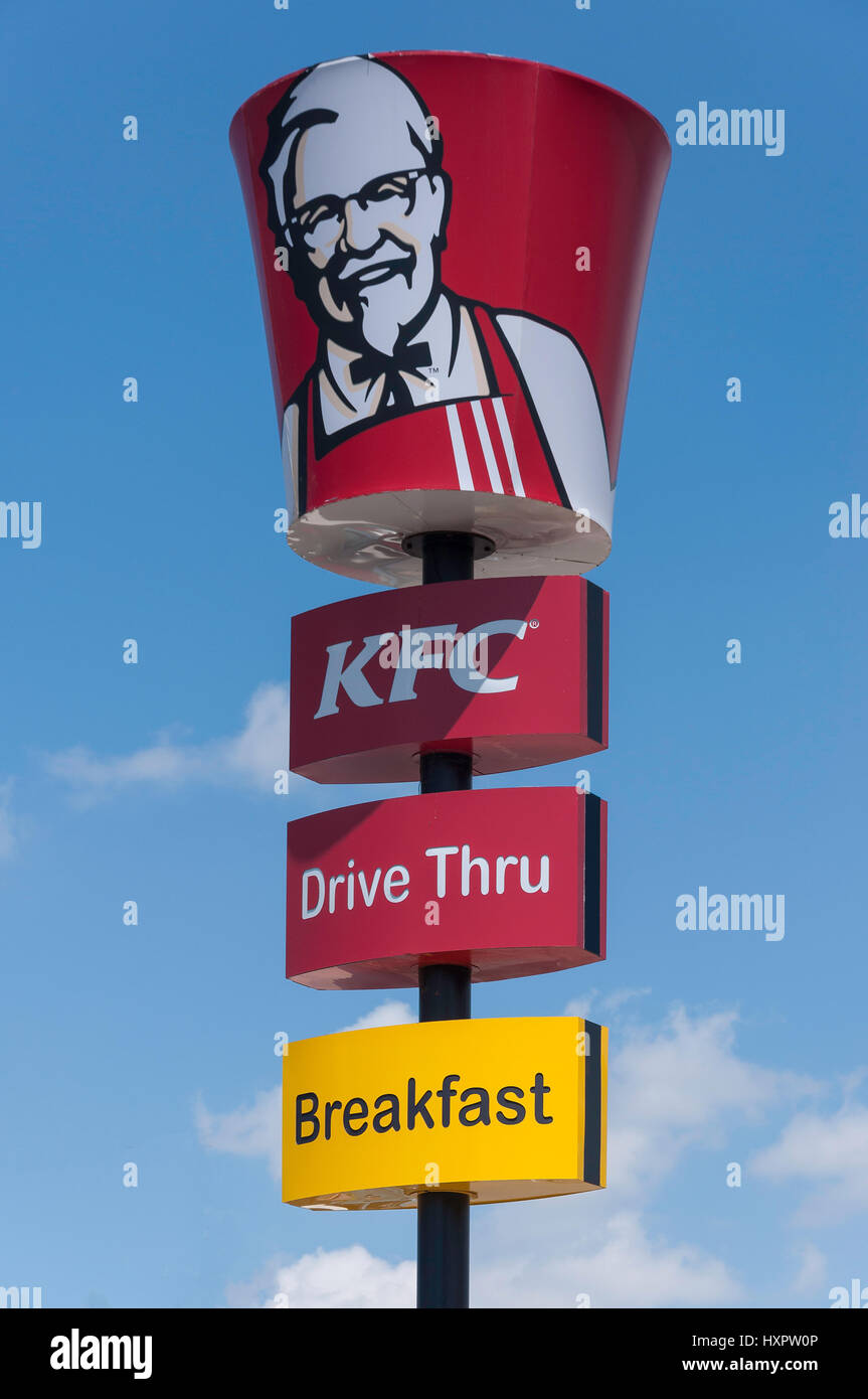 KFC Drive Thru restaurant sign, Verwoerd Street, Heidelberg, Gauteng Province, Republic of South Africa Stock Photo