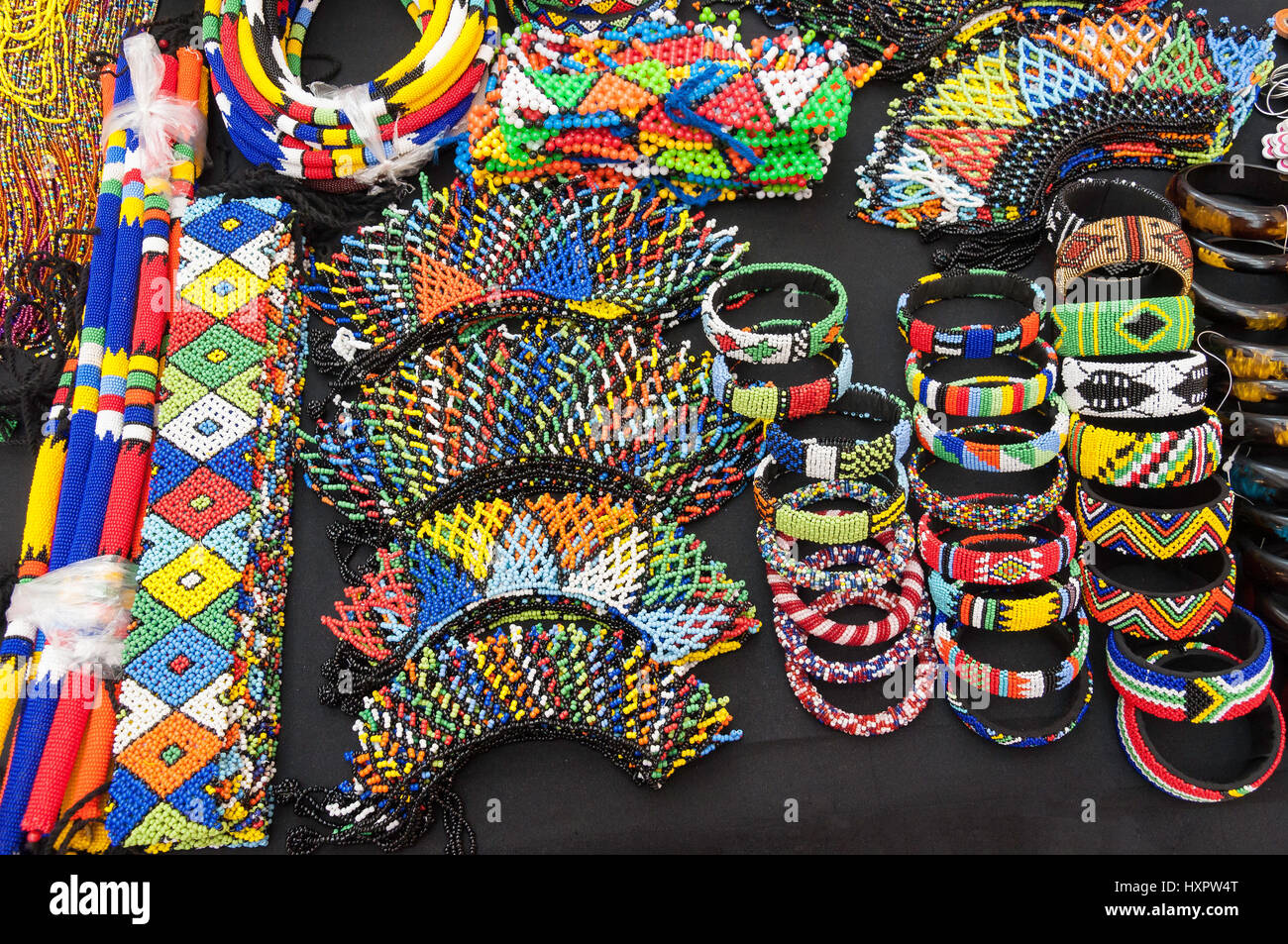 Souvenir beaded jewellery on stall, Bethlehem, Free State Province, Republic of South Africa Stock Photo