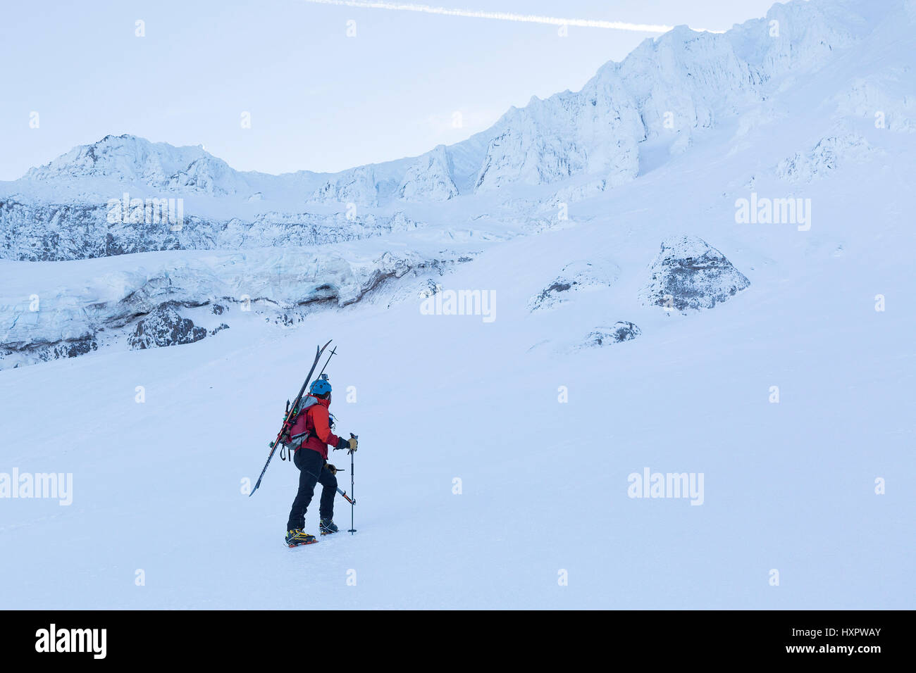 A ski mountaineer ascending Mount Hood, Oregon, United States Stock ...