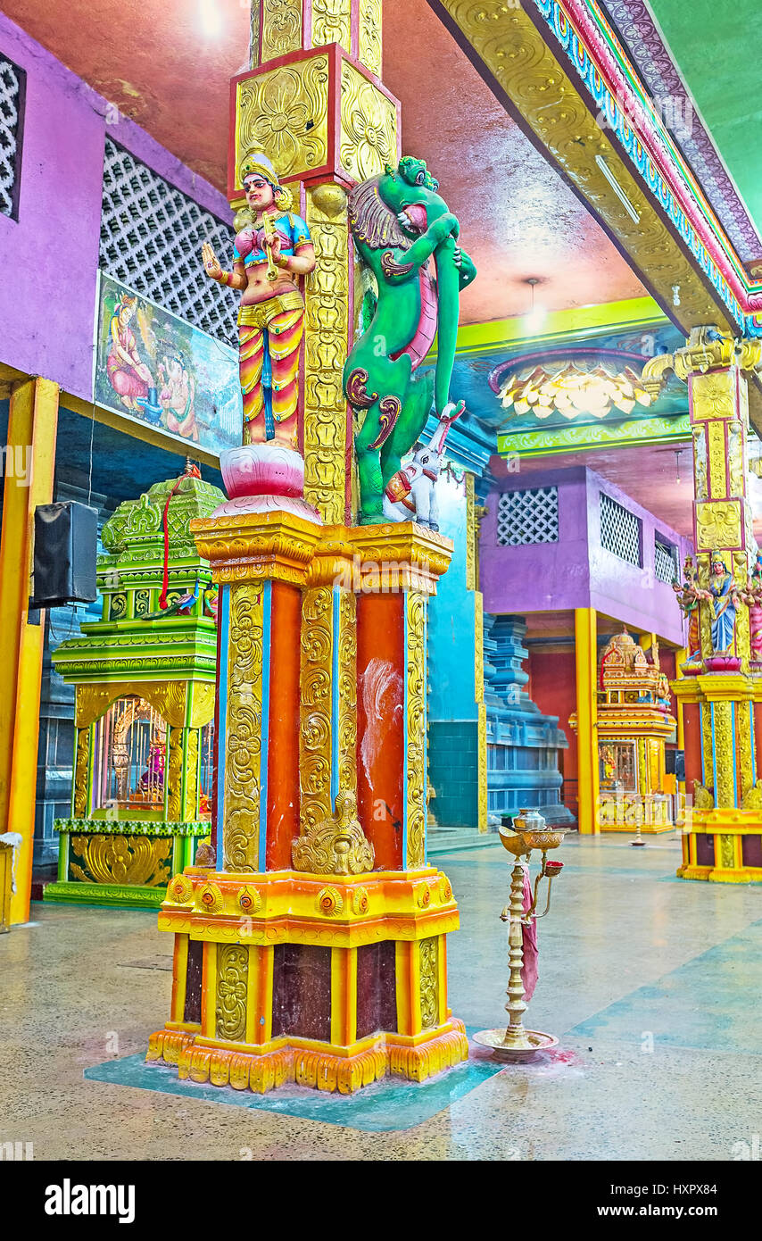 MATALE, SRI LANKA NOVEMBER 27, 2016 The colorful pillar in Muthumariamman Kovil Tamil Hindu
