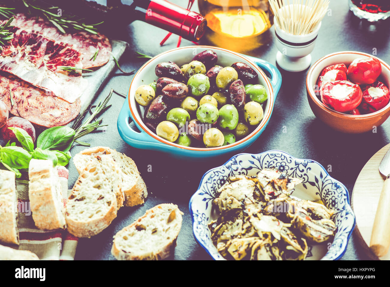 party food, spanish tapas selection Stock Photo - Alamy