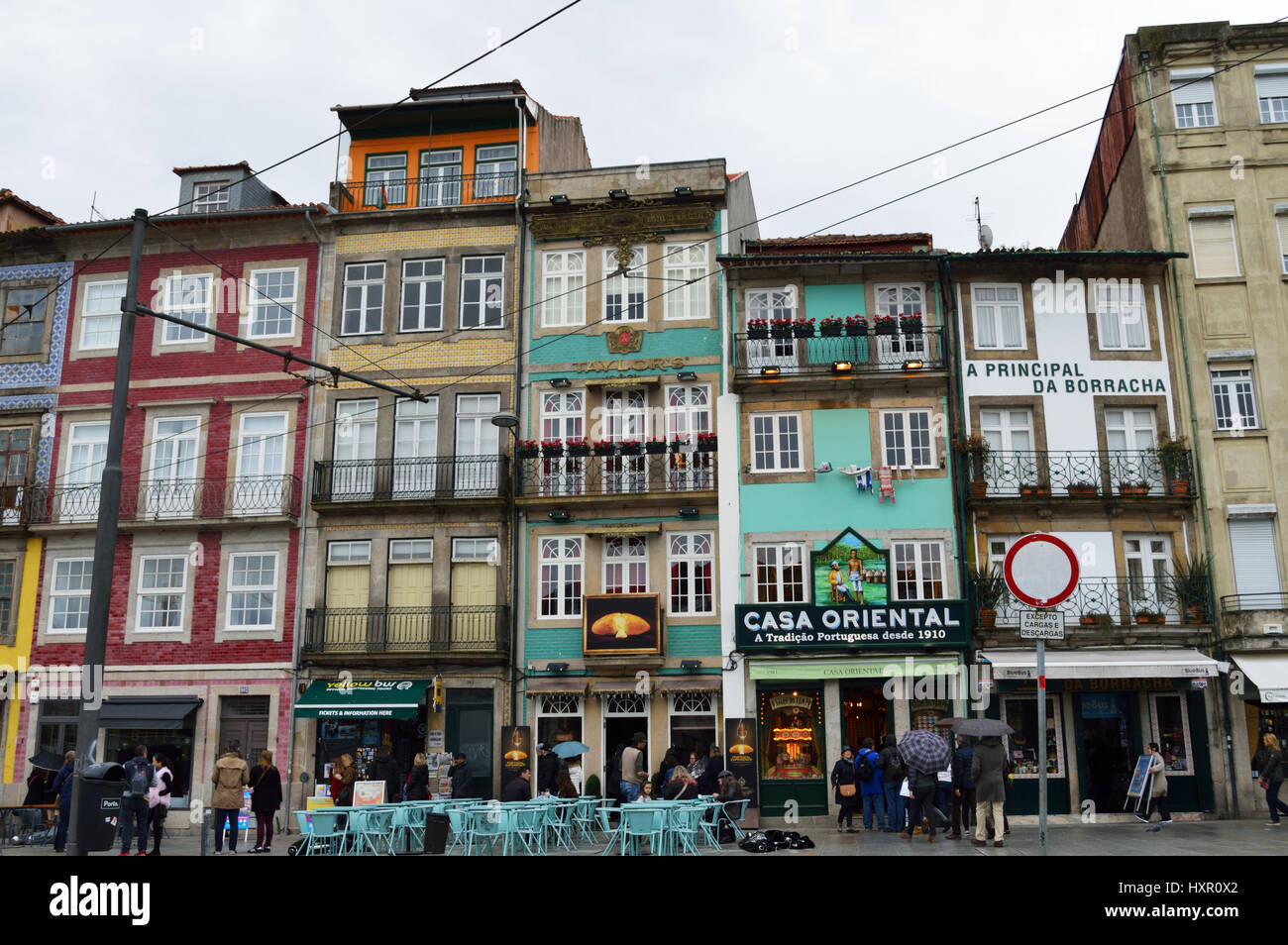 Coloured typical houses along the Rua Campo dos Mártires da Pátria  in Porto in 2017, Portugal Stock Photo