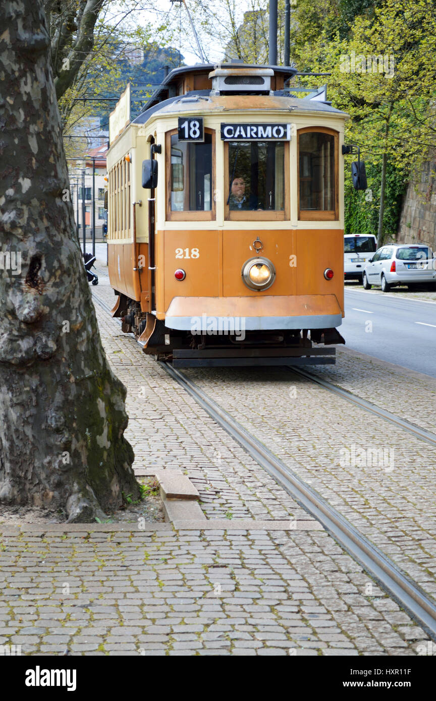 Old tram in Porto, Portugal Stock Photo