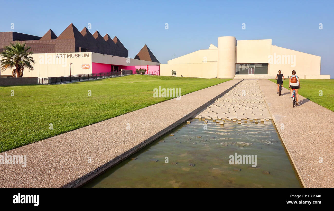 Visitors approach the Art Museum of South Texas in Corpus Christi, Texas Stock Photo