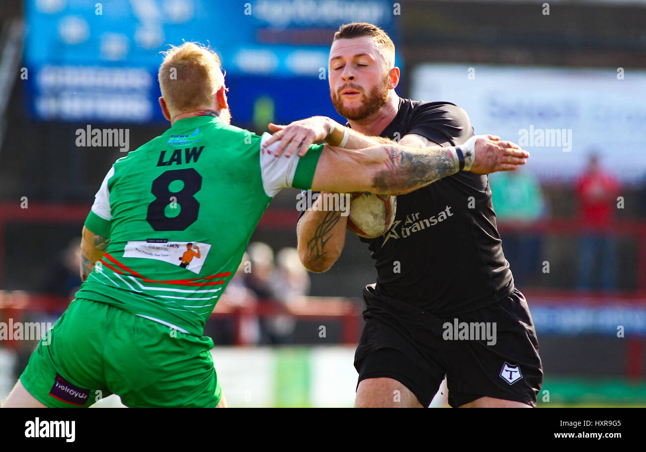 Adam Sidlow of Toronto Wolfpack on the attack vs Keighley Cougars ...