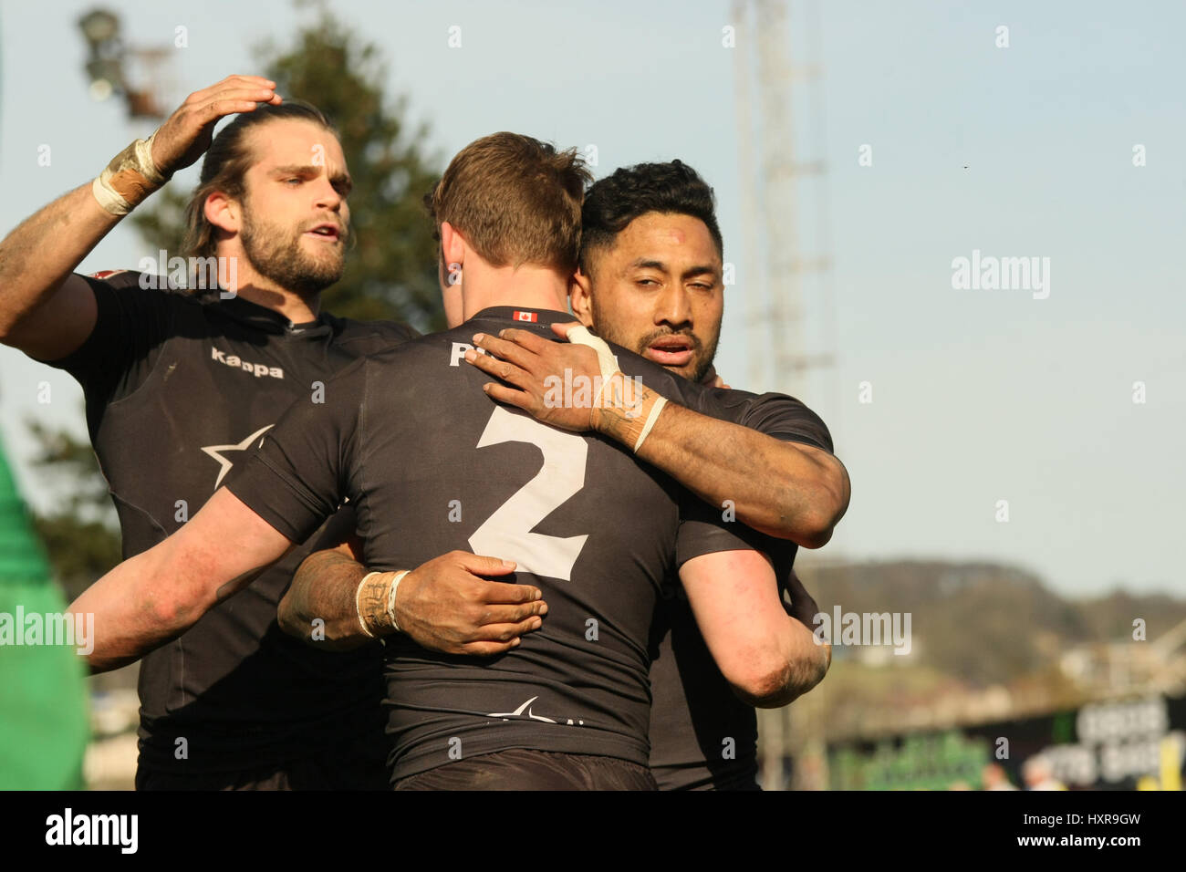 Jonny Pownall  of Toronto Wolfpack celebrates scoring the try vs Keighley Cougars  Keighley Cougars vs Toronto Wolfpack During the Kingstone Press League One clash at Cougar Park, Keighley , West Yorkshire,  Picture by Stephen Gaunt/Touchlinepics.com/Alamy Live News Stock Photo