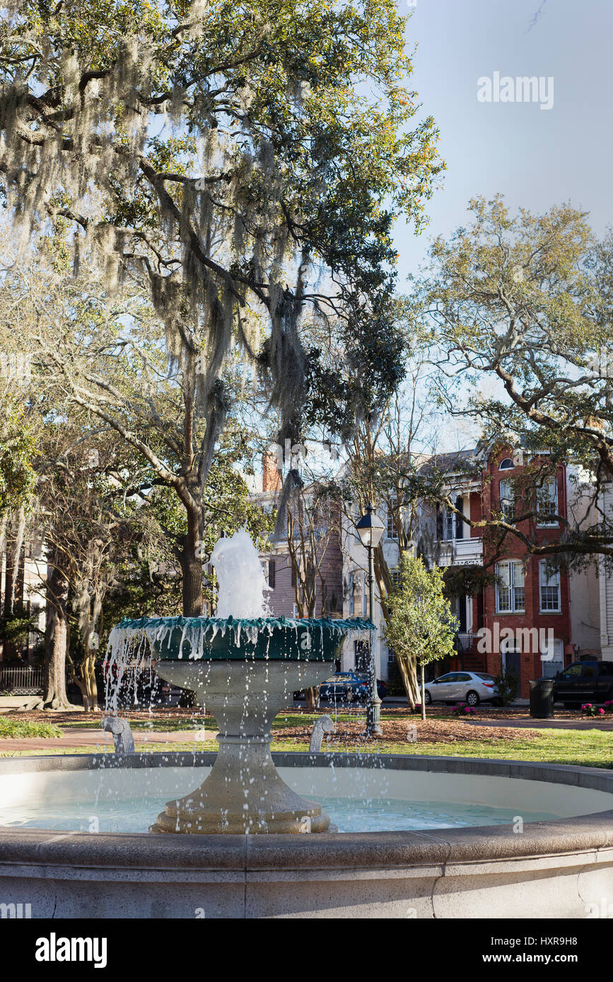 The German Memorial Fountain in Orleans Square in Savannah Georgia. Established in 1815 in honor of Andrew Jackson's victory at the Battle of New Orle Stock Photo