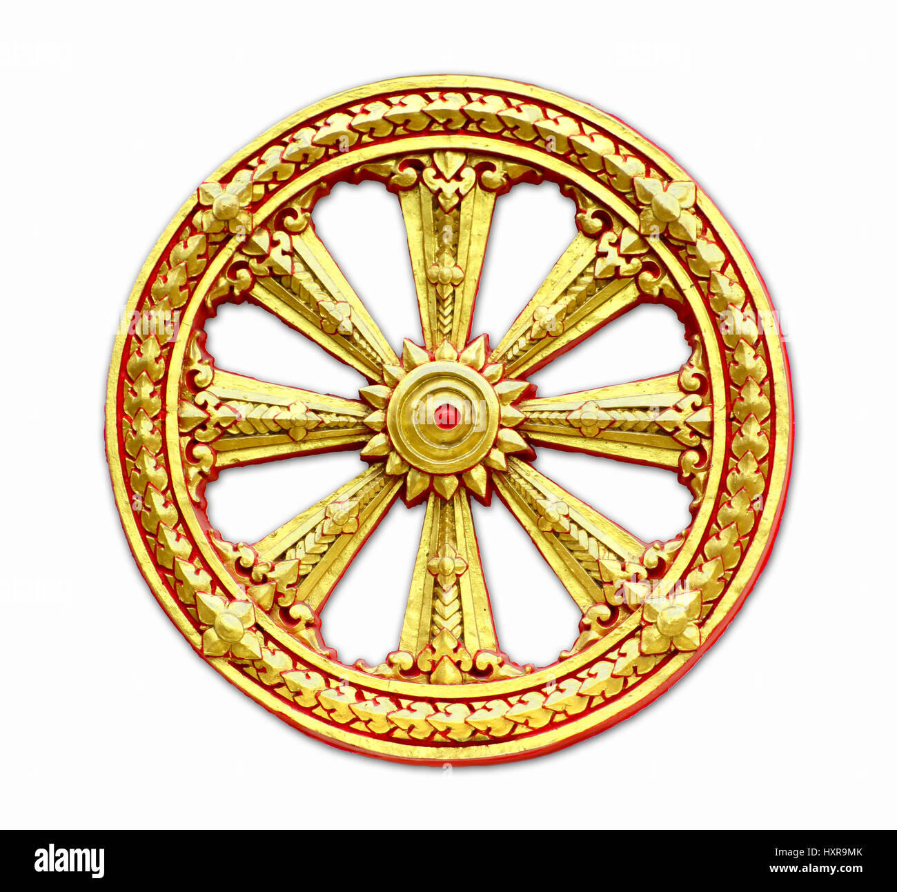 golden Thammachak wheel symbol of Buddhism Stock Photo Alamy