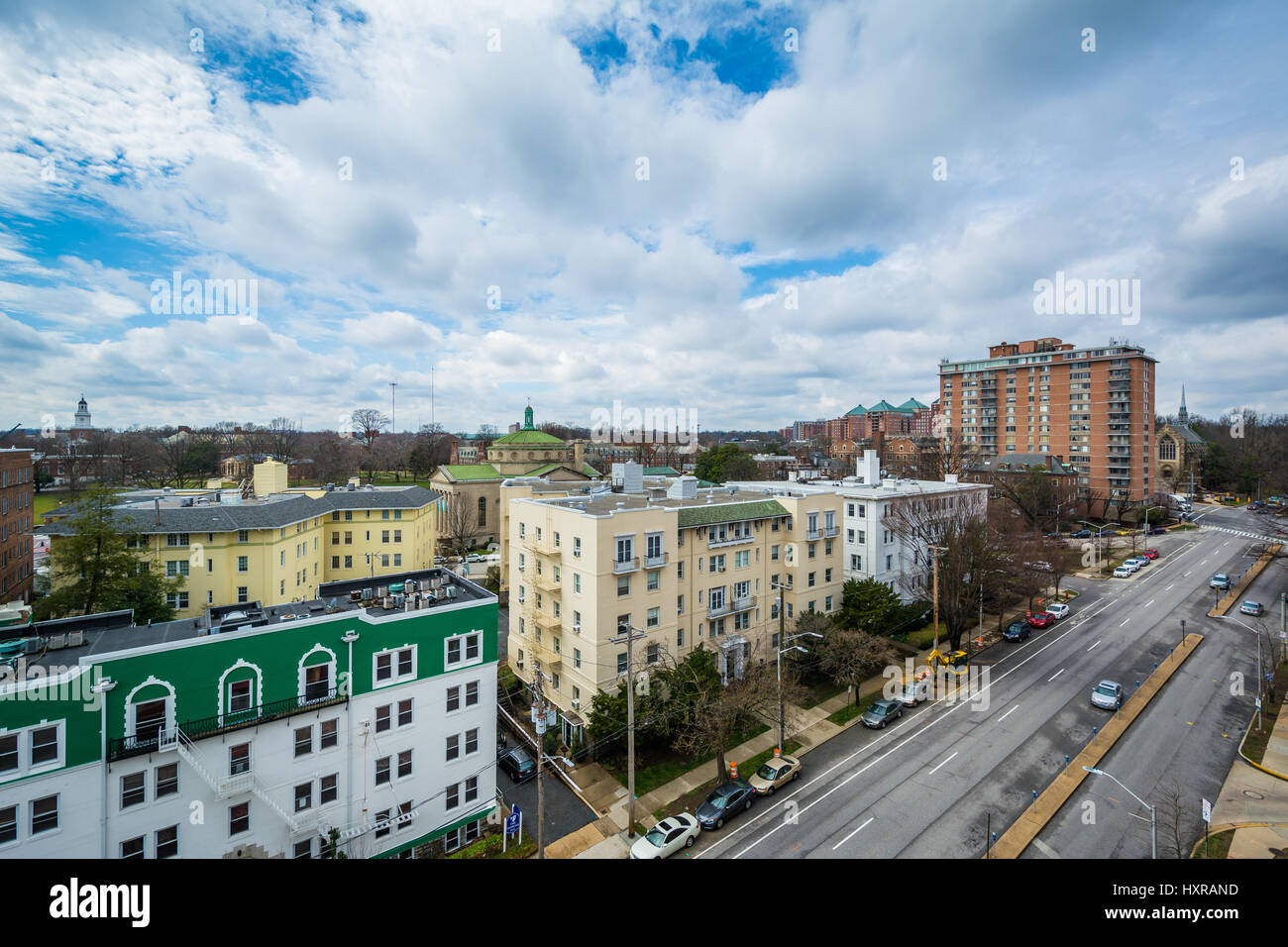 View of Saint Paul Street in Charles Village, Baltimore, Maryland Stock