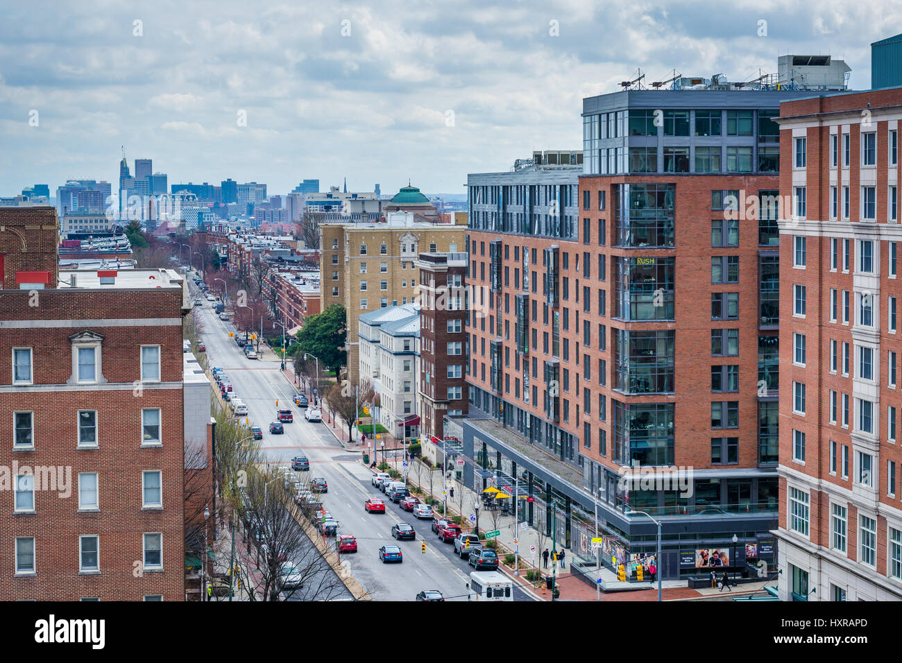 View of Saint Paul Street in Charles Village, Baltimore, Maryland Stock