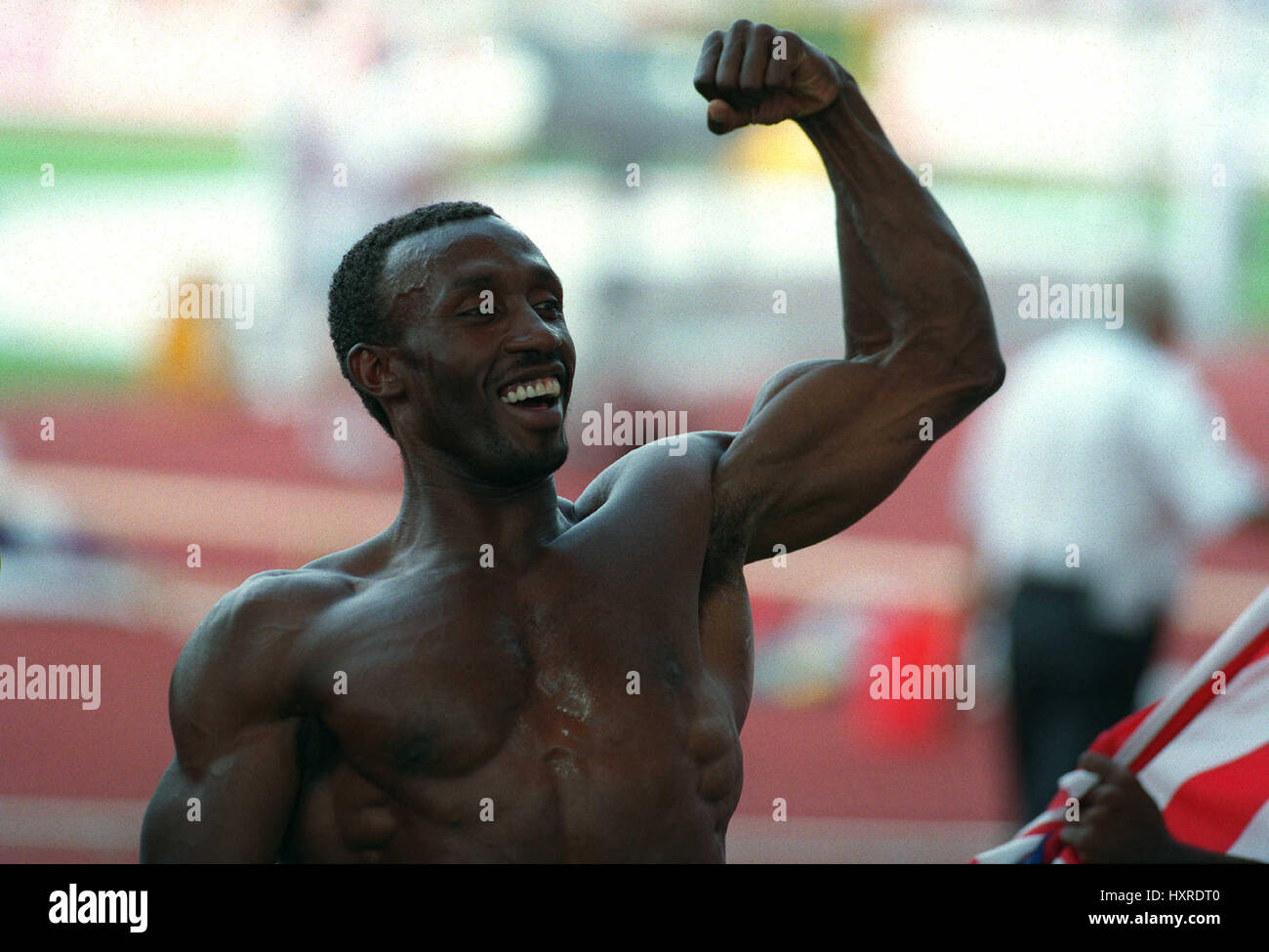 LINFORD CHRISTIE WINS 100 METRE FINAL 15 August 1993 Stock Photo