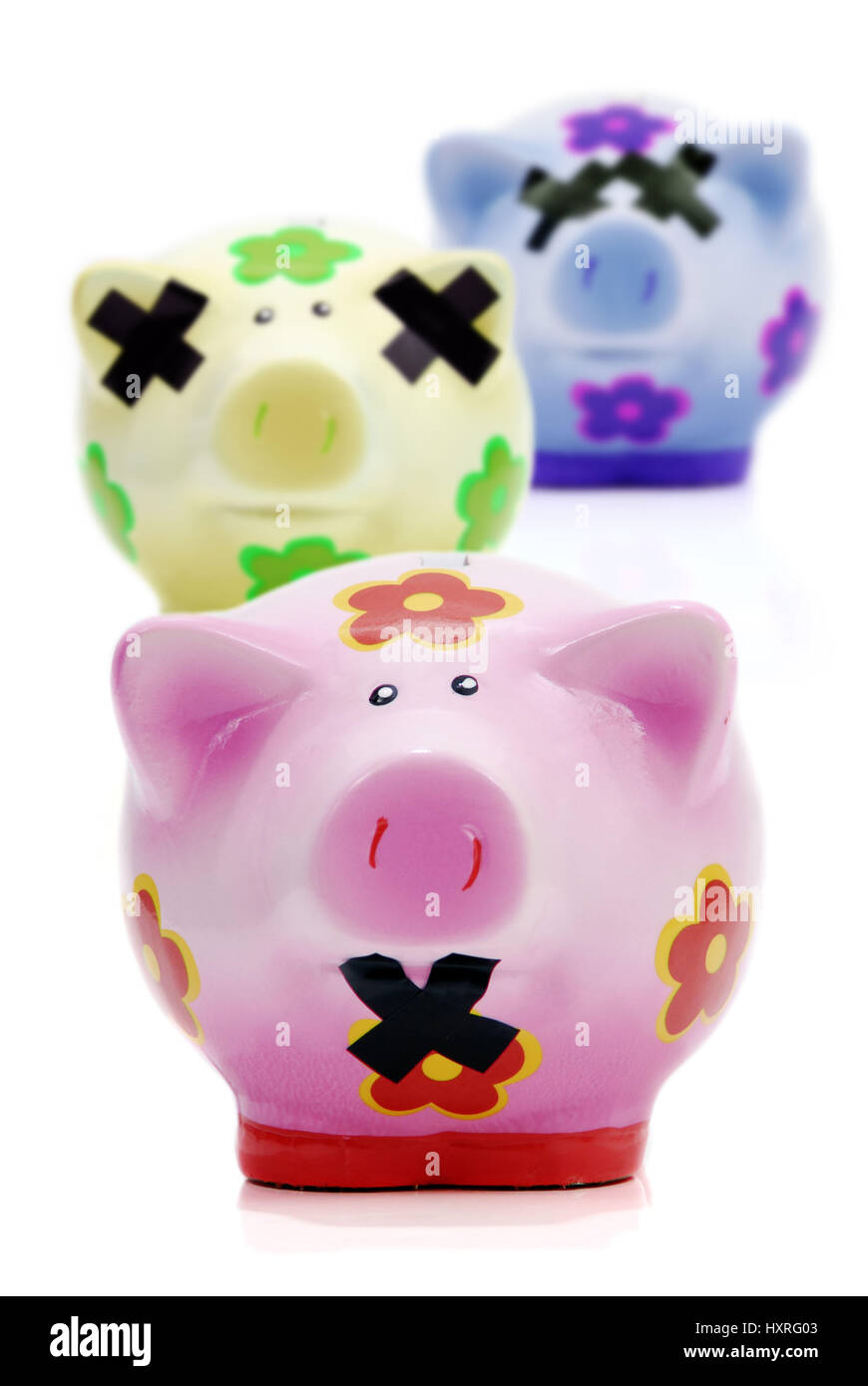 Three piggy banks, savings politics, Drei Sparschweine, Sparpolitik Stock Photo